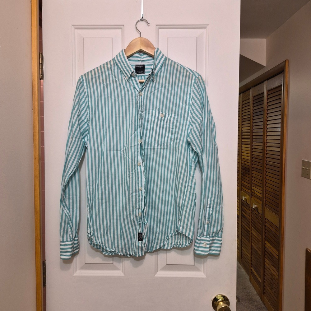 Todd Snyder Mens Small Teal White Striped Long Sleeve Button Down Shirt Portugal